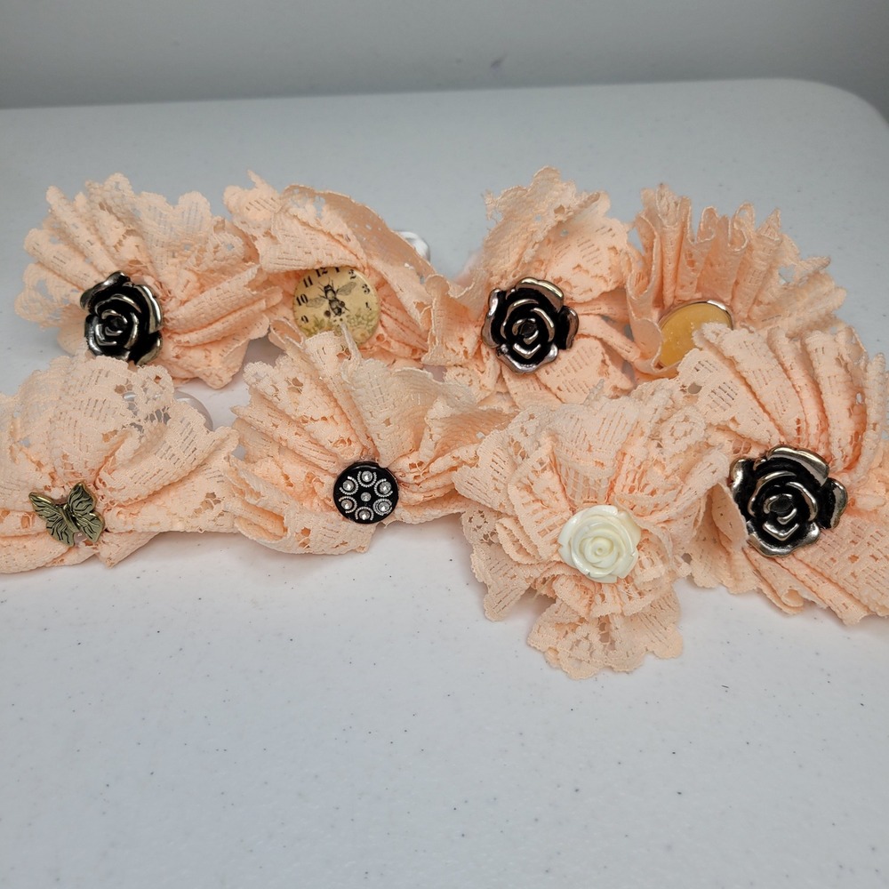 8pc Peach Lace Flower Napkin Rings‎ Shabby Chic Cottagecore Table Decor Handmade